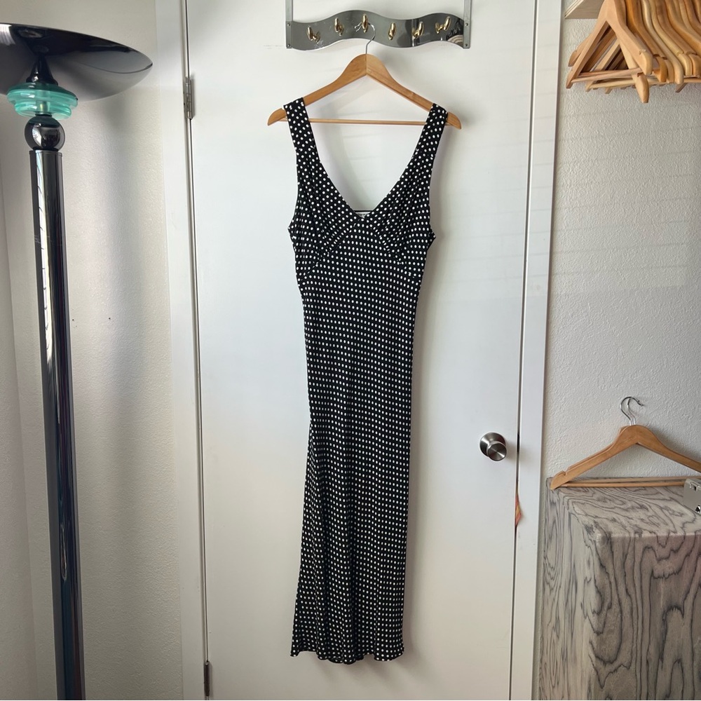 reformation beauden midi dress black and white polkadot